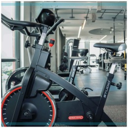 Get your workout on a close-up of stationary bike in a fitness center