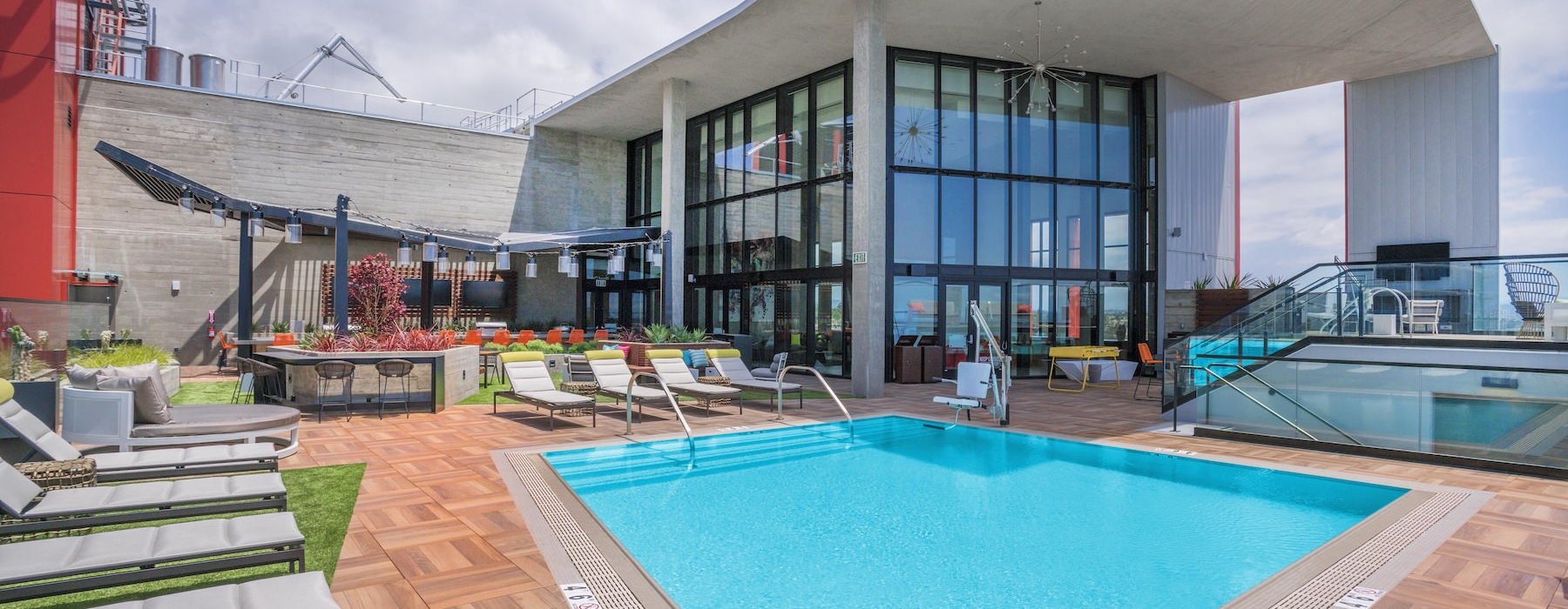 a swimming pool on a rooftop